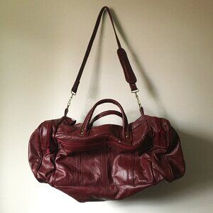 Vintage 70s Genuine Leather Burgundy Duffle Bag